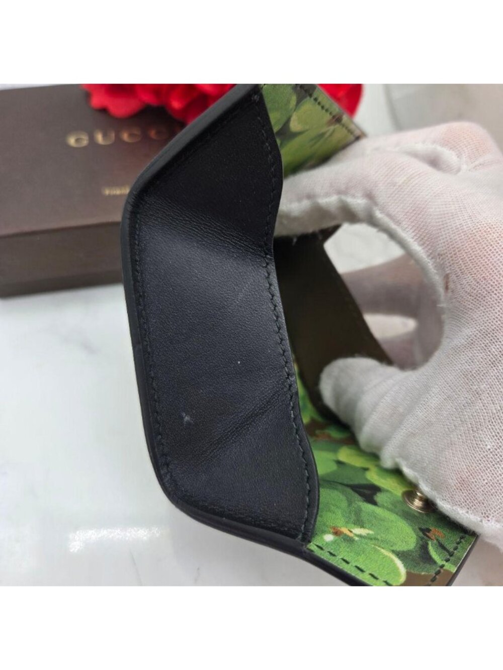 Gucci Coin Purse Wallet Flower Black - Picture 12 of 15